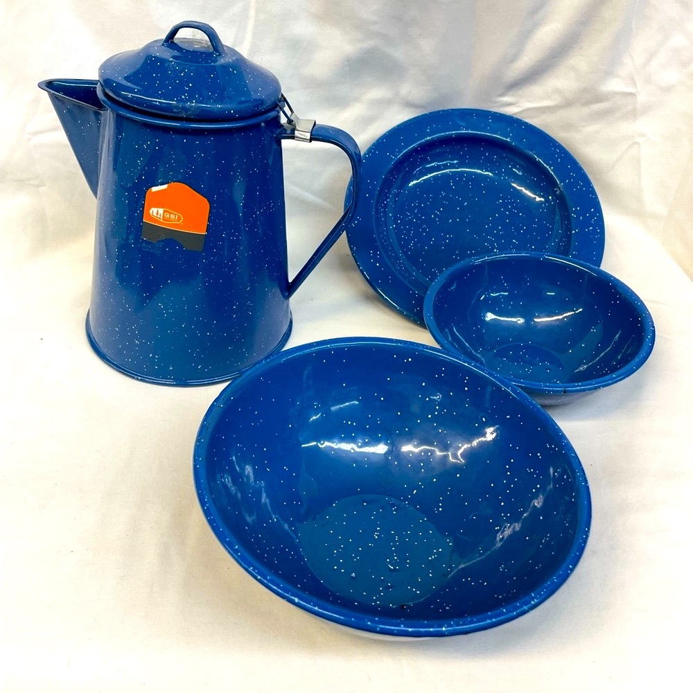GSI outdoors 4-piece Blue Speckled Enamelware Set